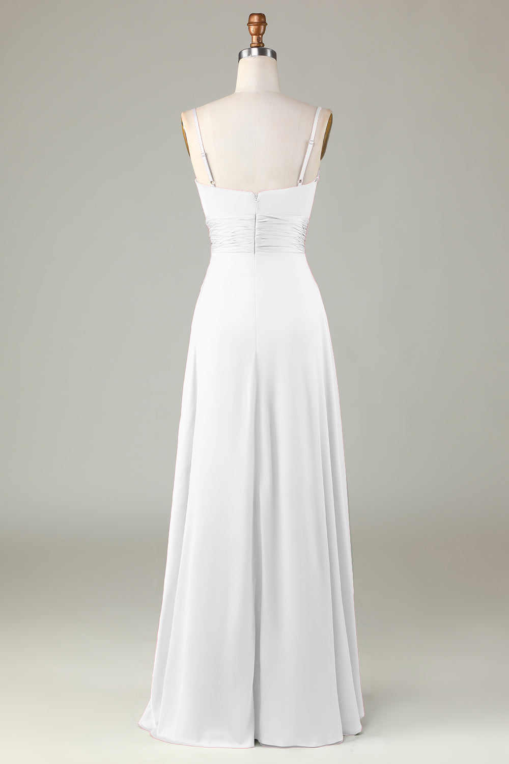 Correas de espagueti de ojo de cerradura Plata Vestido de dama de honor con hendidura