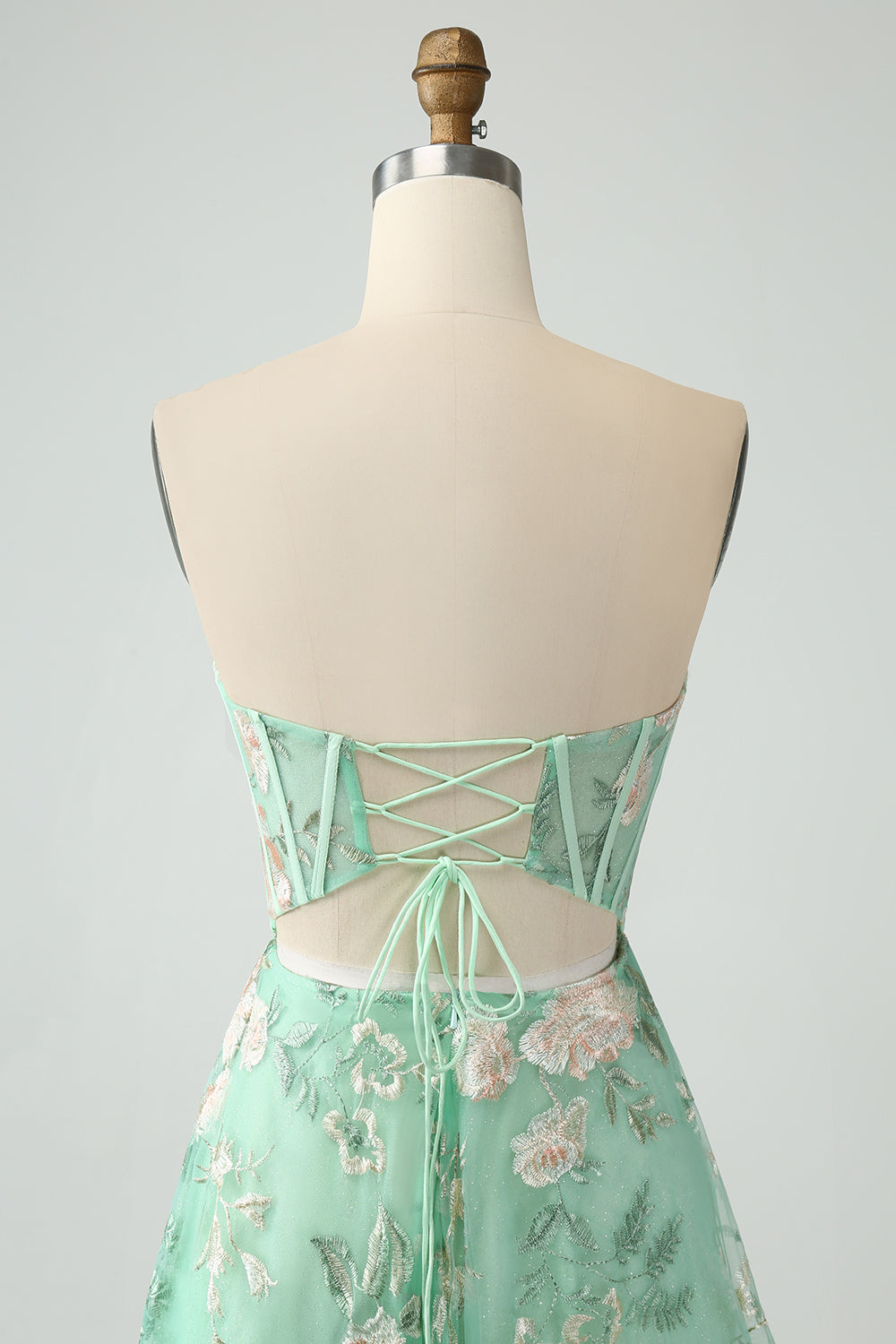 Vestido de fiesta verde A Line Sweetheart Strapless Strapless Print Corsé Con Abertura