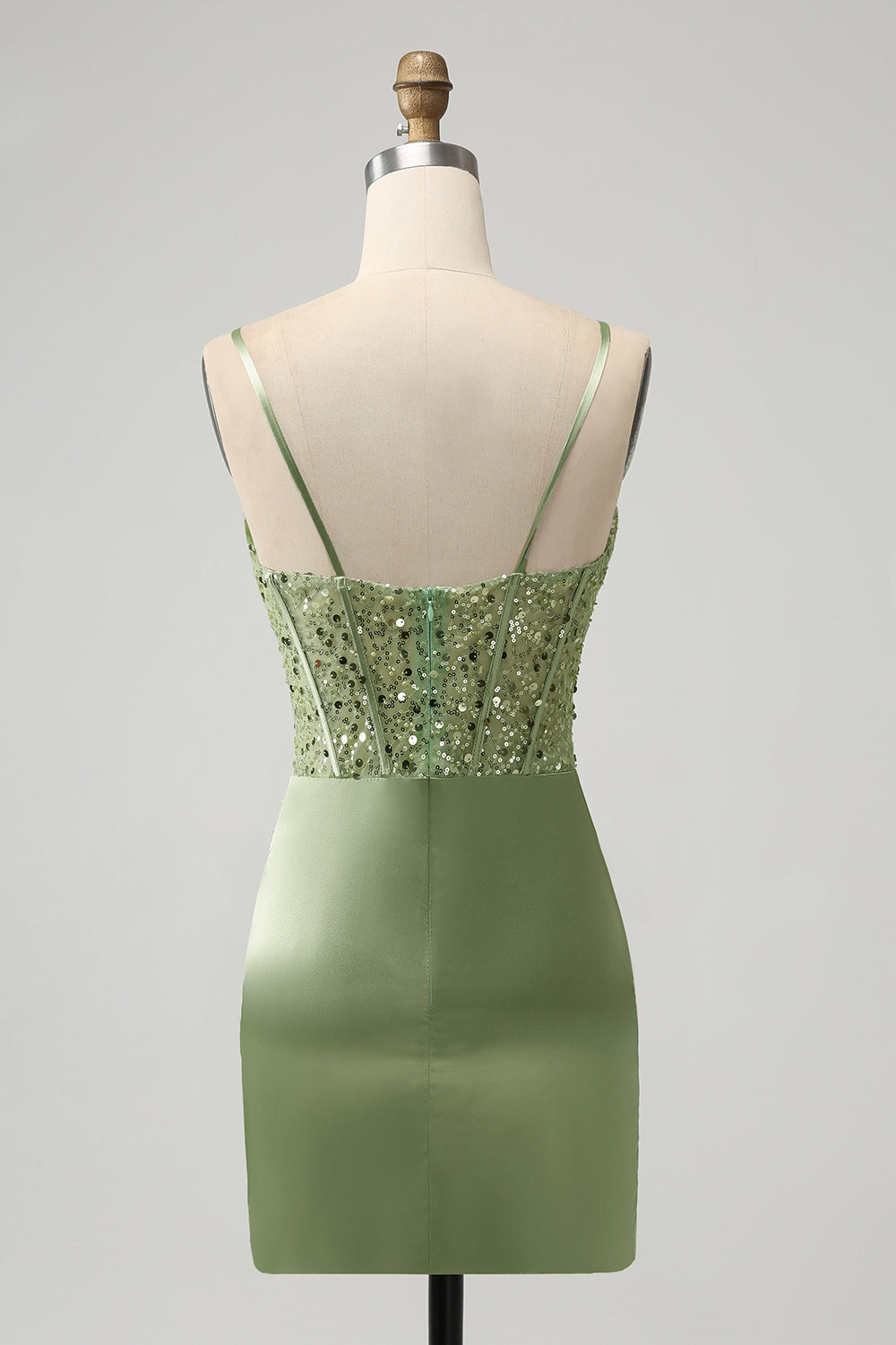 Glitter Sage Bodycon Corsé de lentejuelas Vestido corto de regreso a casa con abertura