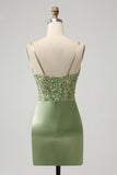 Glitter Sage Bodycon Corsé de lentejuelas Vestido corto de regreso a casa con abertura