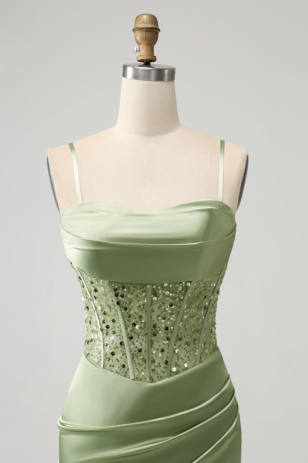 Glitter Sage Bodycon Corsé de lentejuelas Vestido corto de regreso a casa con abertura