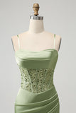 Glitter Sage Bodycon Corsé de lentejuelas Vestido corto de regreso a casa con abertura