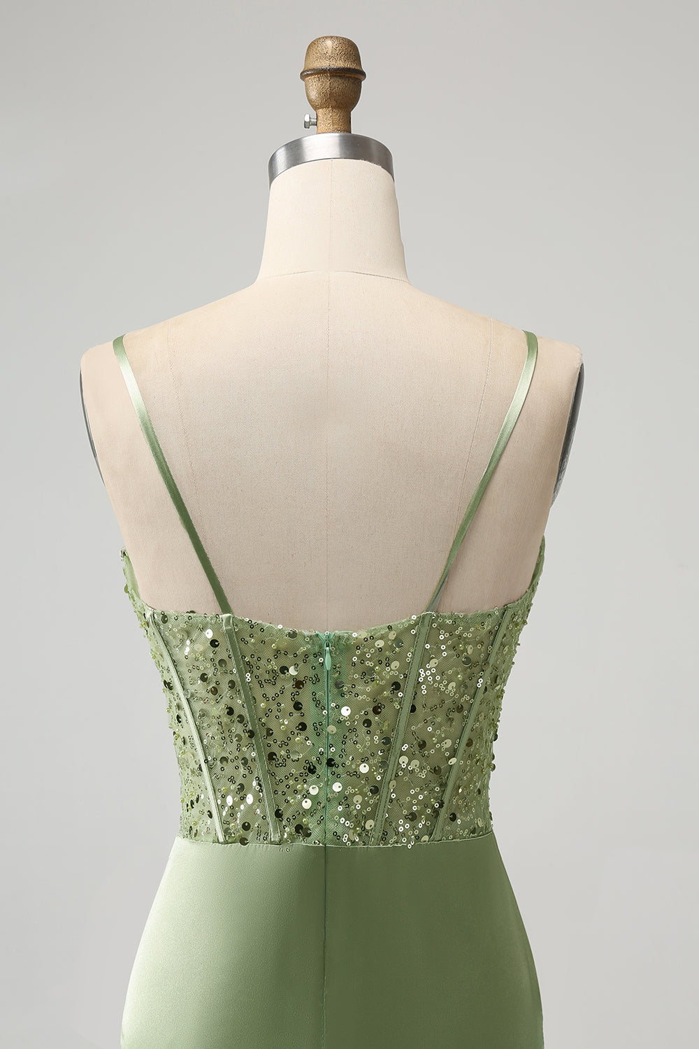 Glitter Sage Bodycon Corsé de lentejuelas Vestido corto de regreso a casa con abertura