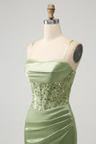 Glitter Sage Bodycon Corsé de lentejuelas Vestido corto de regreso a casa con abertura