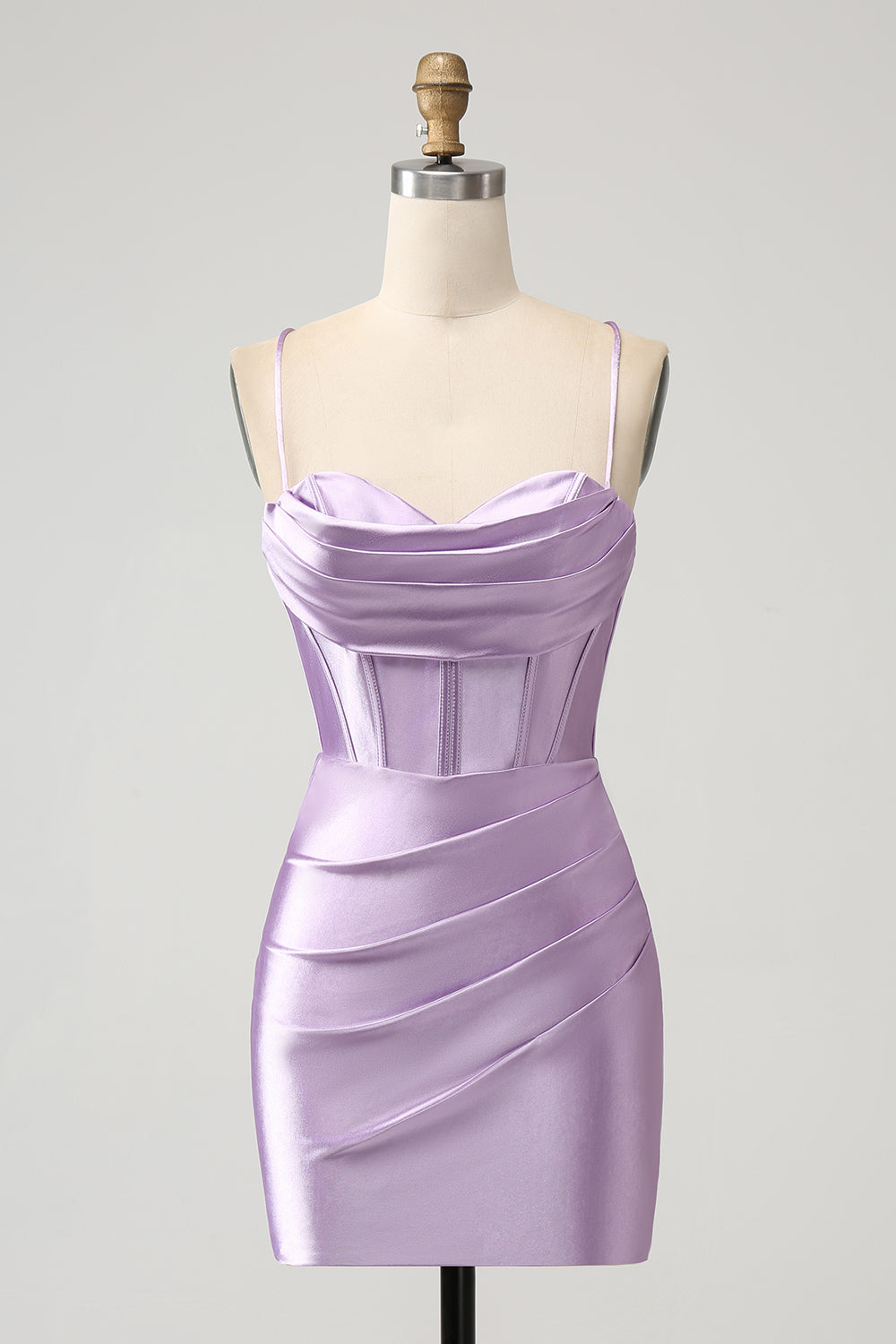 Lila Bodycon Spaghetti Tirantes Corsé Satén Vestido Corto De Regreso A Casa