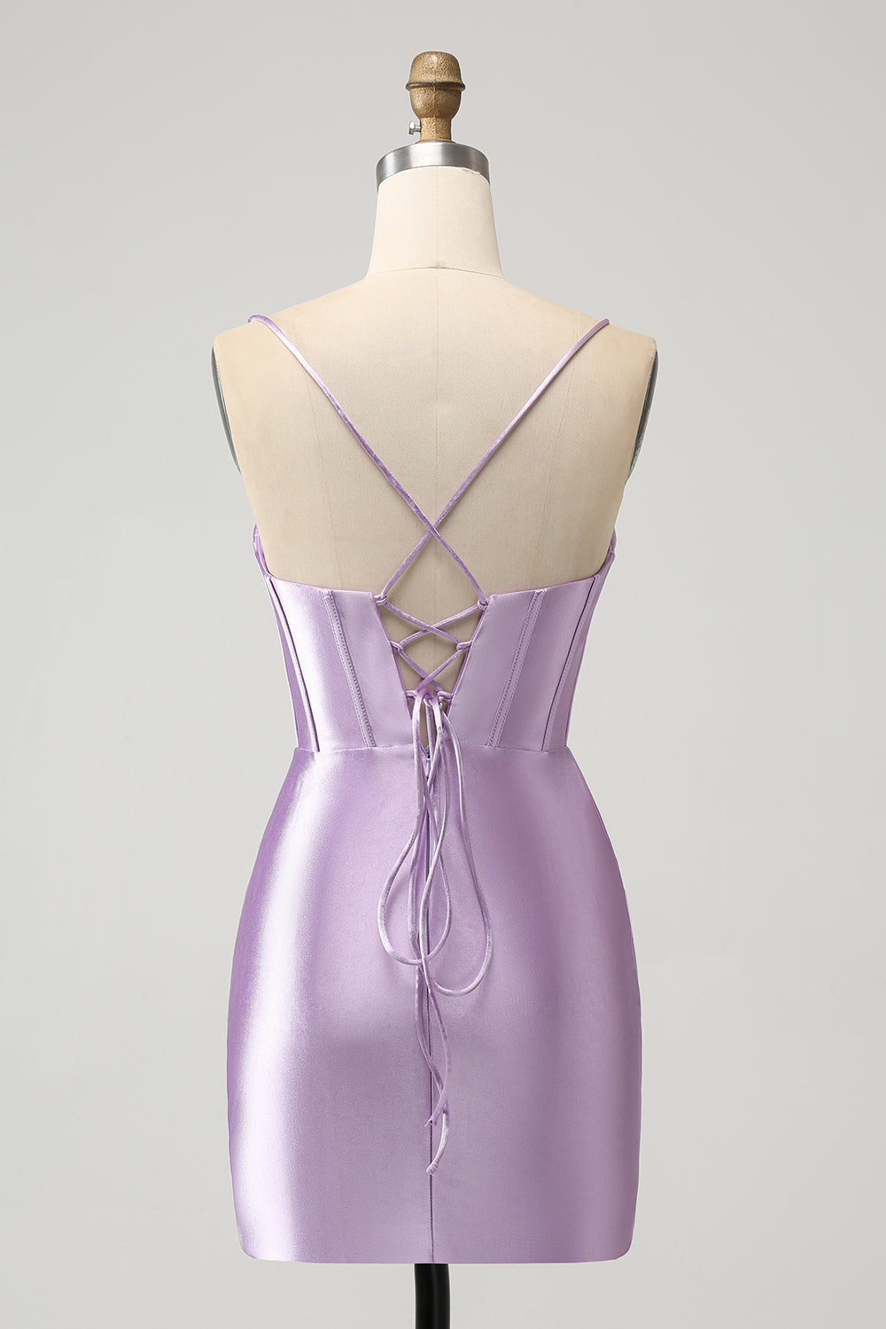 Lila Bodycon Spaghetti Tirantes Corsé Satén Vestido Corto De Regreso A Casa