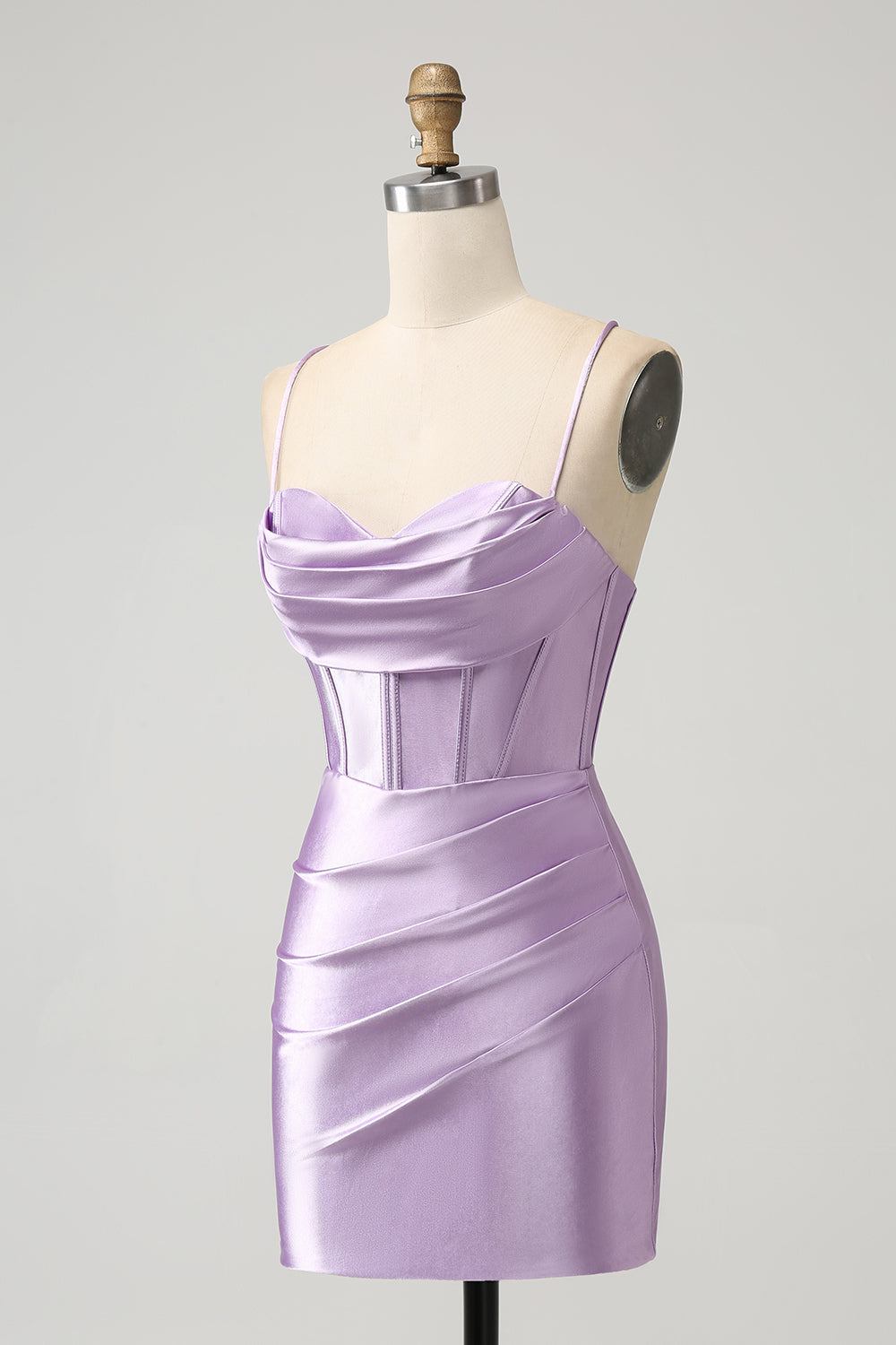 Lila Bodycon Spaghetti Tirantes Corsé Satén Vestido Corto De Regreso A Casa