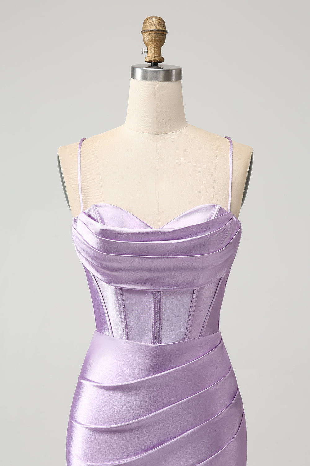 Lila Bodycon Spaghetti Tirantes Corsé Satén Vestido Corto De Regreso A Casa