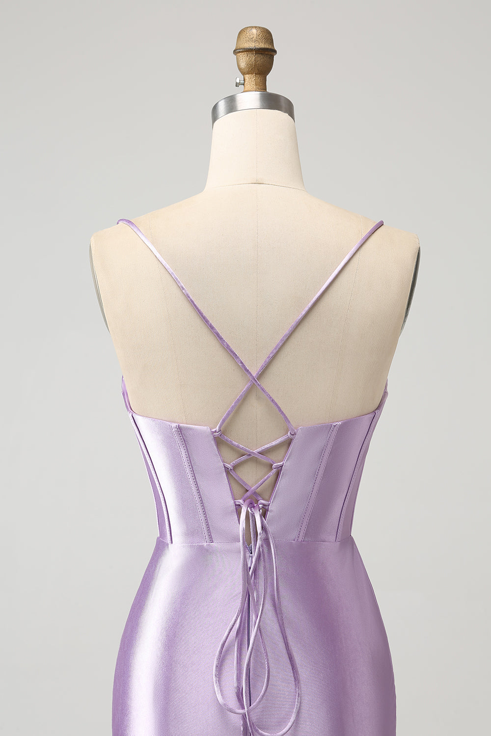 Lila Bodycon Spaghetti Tirantes Corsé Satén Vestido Corto De Regreso A Casa