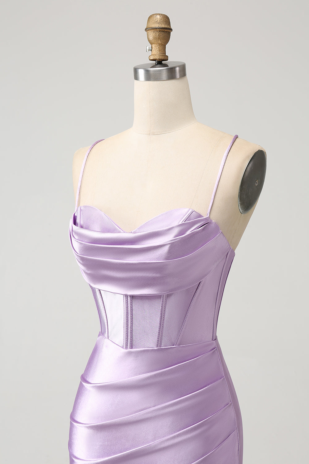 Lila Bodycon Spaghetti Tirantes Corsé Satén Vestido Corto De Regreso A Casa