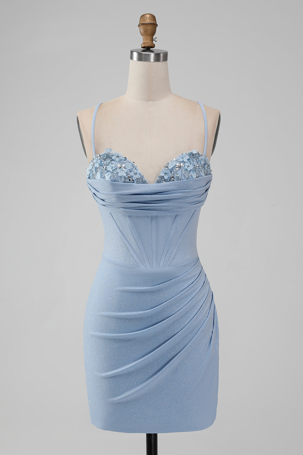 Corsé Bodycon Azul Claro Tirantes Espagueti Vestido Corto De Regreso A Casa