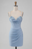 Corsé Bodycon Azul Claro Tirantes Espagueti Vestido Corto De Regreso A Casa