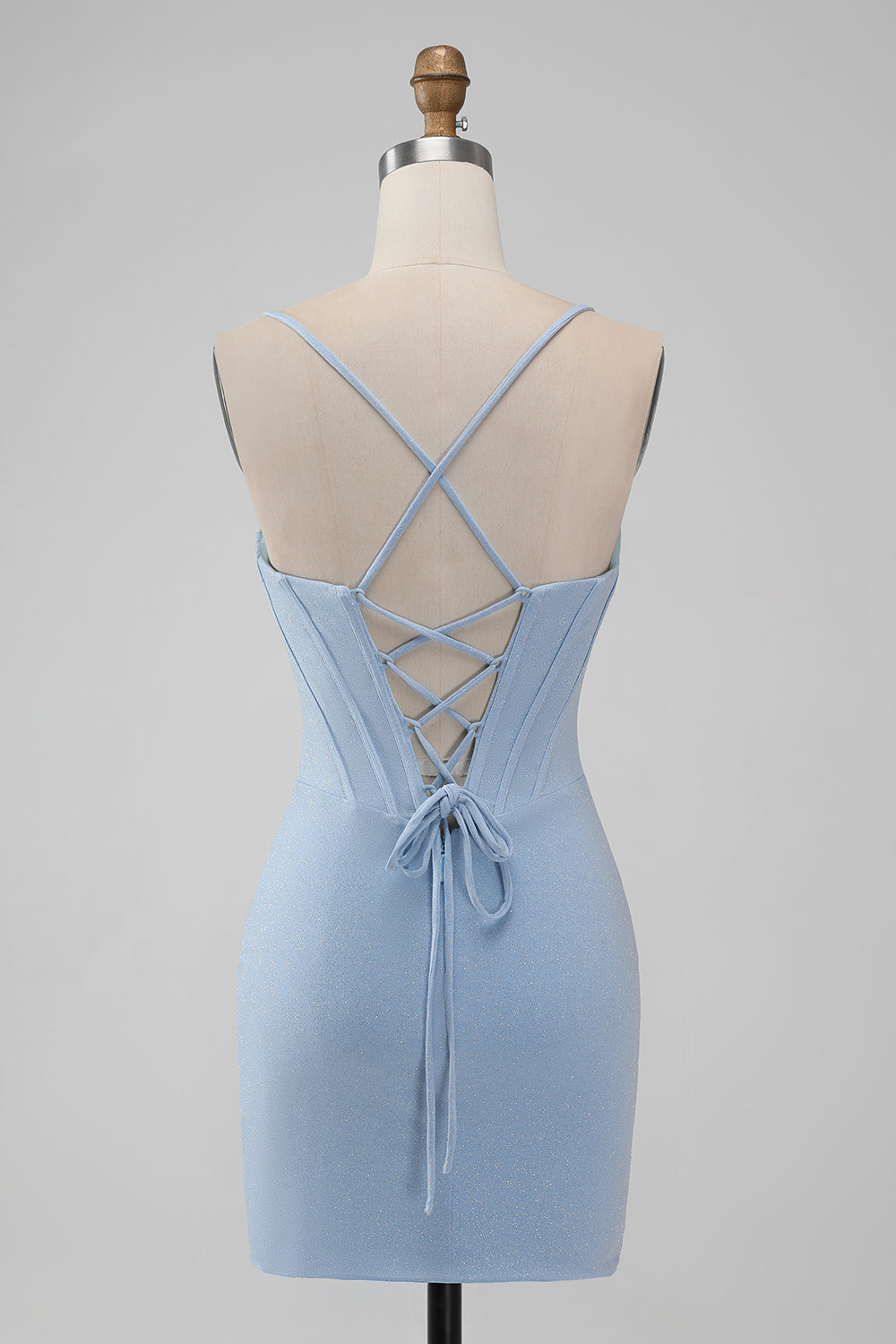 Corsé Bodycon Azul Claro Tirantes Espagueti Vestido Corto De Regreso A Casa