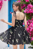 Vestido corto de cóctel gris azul escote A