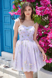 Vestido corto de cóctel verde escote A con bordados