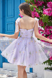 Vestido corto de cóctel gris azul escote A