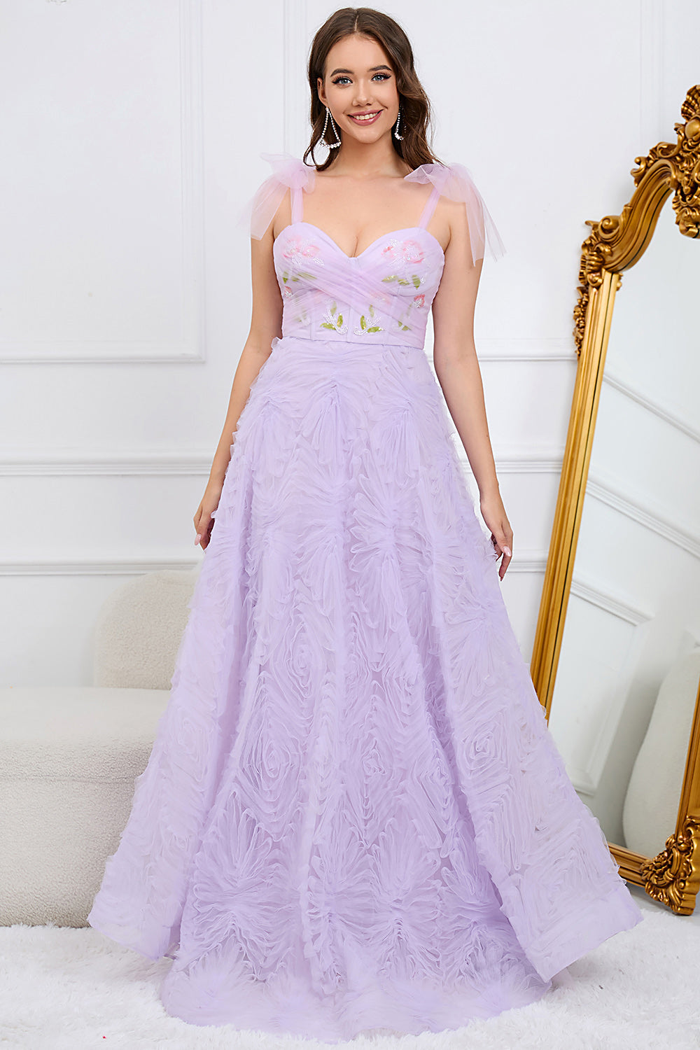 Vestido de Graduación Con Bordado Púrpura A-Línea