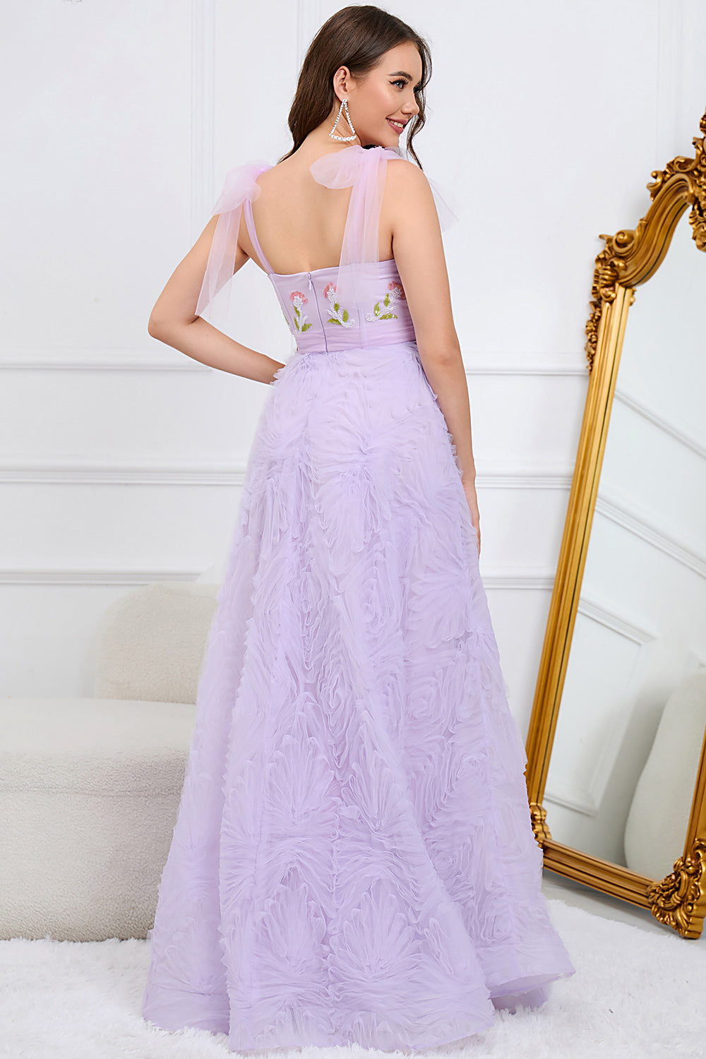 Vestido de Graduación Verde Claro A-Línea Con Bordado