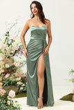 Vestido de Dama de Honor Eucalipto Sin Tirantes