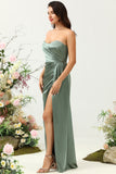 Vestido de Dama de Honor Eucalipto Sin Tirantes