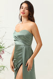 Vestido de Dama de Honor Eucalipto Sin Tirantes