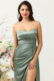 Vestido de Dama de Honor Eucalipto Sin Tirantes
