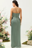 Vestido de Dama de Honor Eucalipto Sin Tirantes