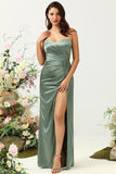 Vestido de Dama de Honor Eucalipto Sin Tirantes