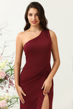Um Hombro Rosa Desierto Vestido de Dama de Honor