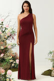 Um Hombro Rosa Desierto Vestido de Dama de Honor