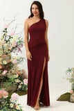 Um Hombro Rosa Desierto Vestido de Dama de Honor