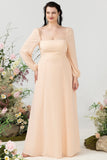 Vestido de Dama de Honor Melocotón Cuello Cuadrado