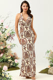 Sirena Estampado Marrón Vestido de Dama de Honor