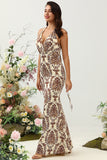 Sirena Estampado Marrón Vestido de Dama de Honor