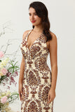 Sirena Estampado Marrón Vestido de Dama de Honor