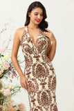 Sirena Estampado Marrón Vestido de Dama de Honor