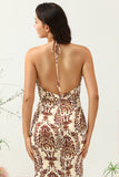 Sirena Estampado Marrón Vestido de Dama de Honor