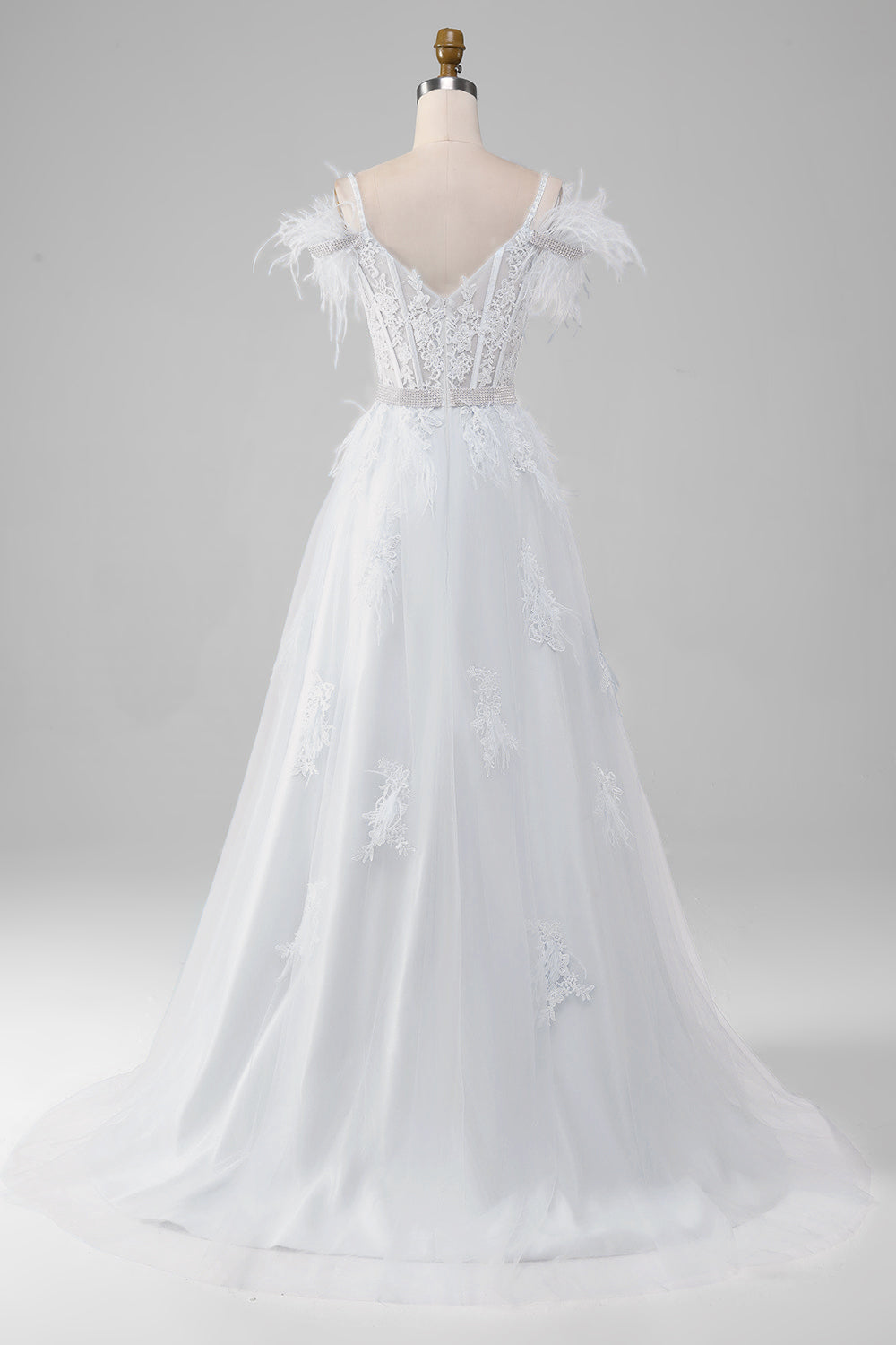 Vestido de novia con corsé blanco con detalles de diamantes de imitación con apliques