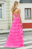 Precioso Vestido De Fiesta De Corsé Amarillo De Novia De Una Línea Con Volantes De Apliques