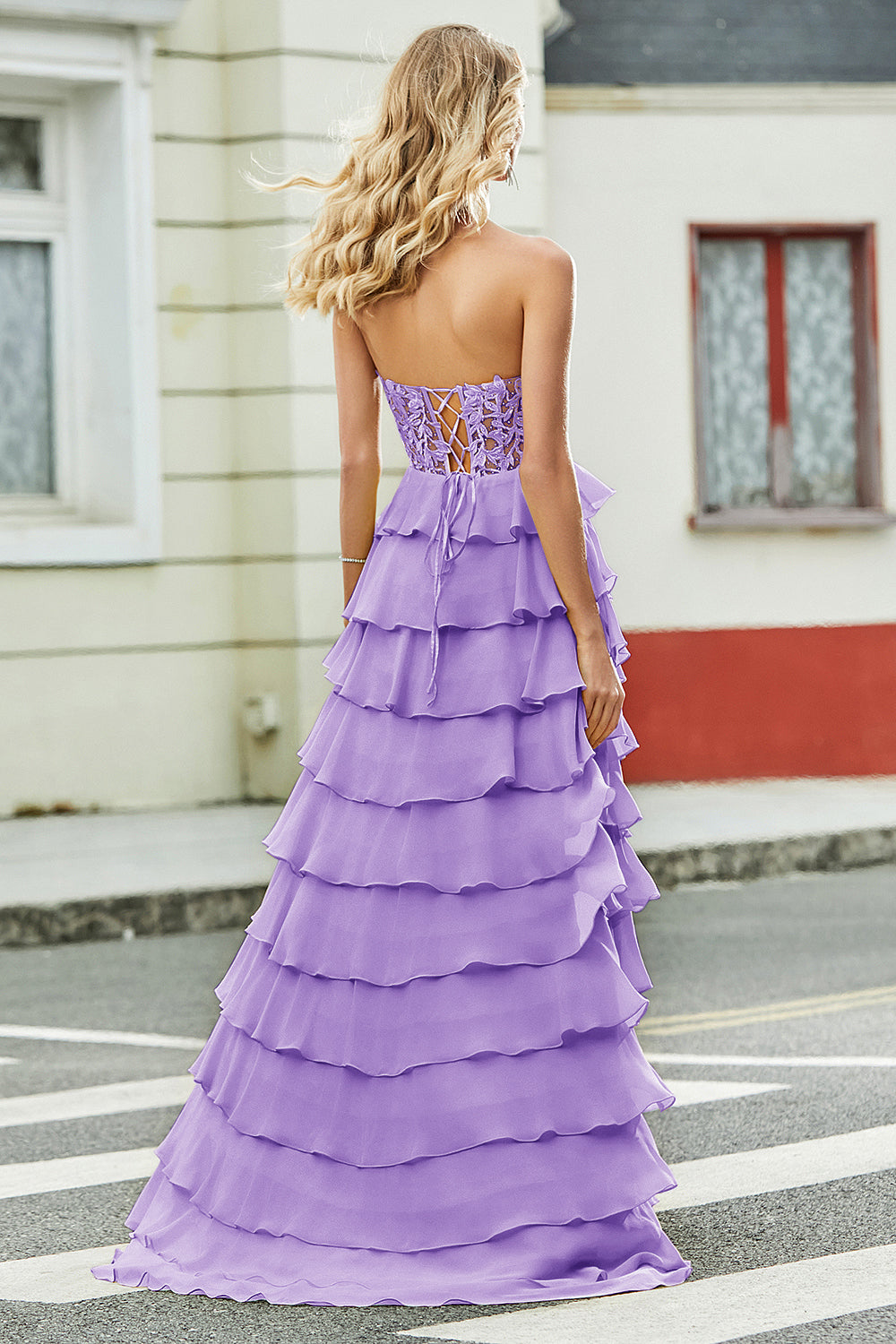 Precioso Vestido De Fiesta De Corsé Amarillo De Novia De Una Línea Con Volantes De Apliques