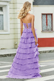 Precioso Vestido De Fiesta De Corsé Amarillo De Novia De Una Línea Con Volantes De Apliques
