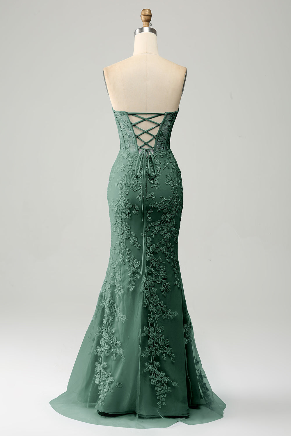 Elegante vestido de fiesta corsé azul claro de sirena con apliques