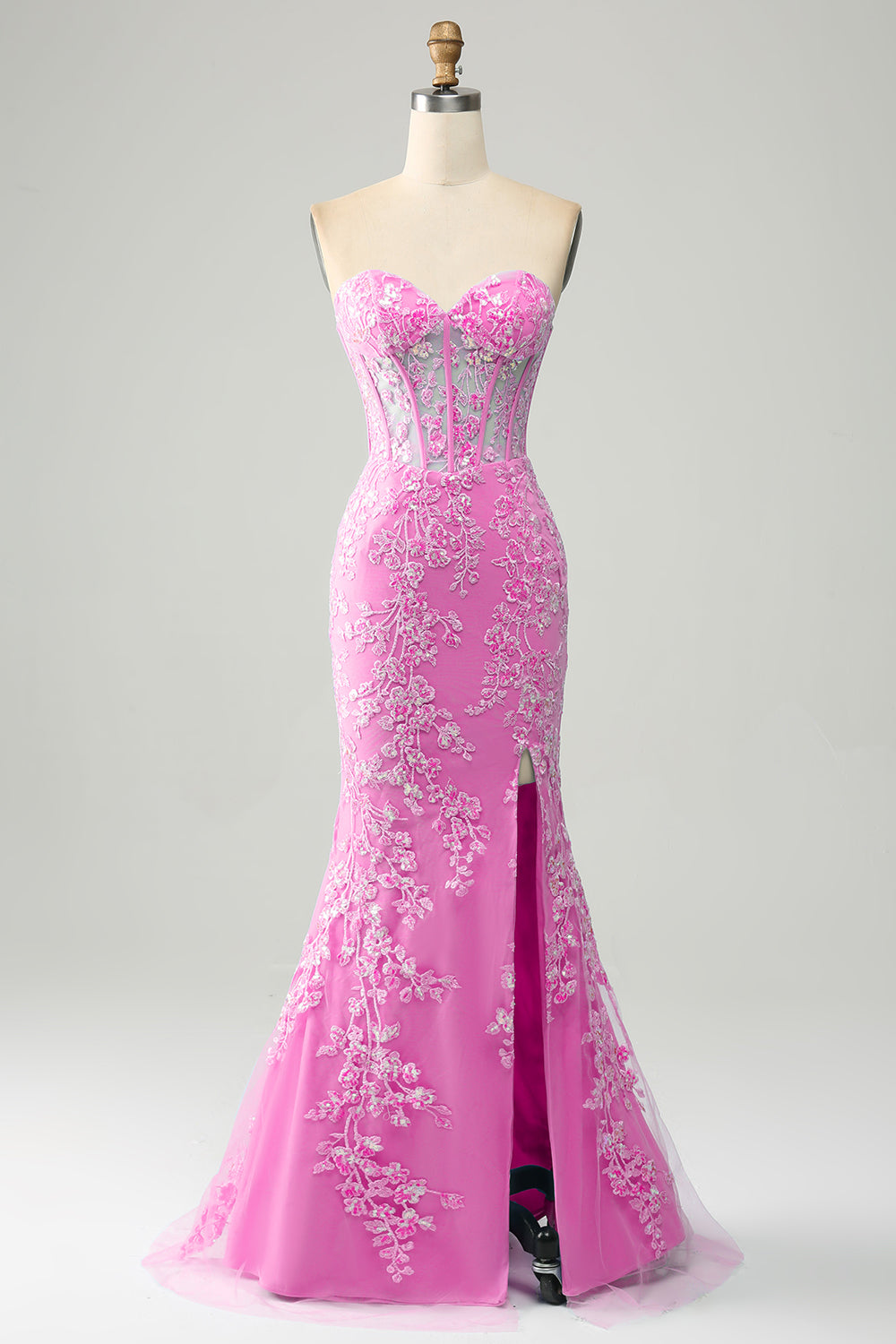 Elegante vestido de fiesta corsé azul claro de sirena con apliques