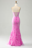 Elegante vestido de fiesta corsé azul claro de sirena con apliques
