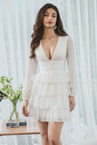 Vestido de graduación corto escalonado blanco de línea A