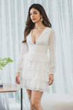 Vestido de graduación corto escalonado blanco de línea A