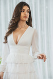 Vestido de graduación corto escalonado blanco de línea A