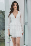 Vestido de graduación corto escalonado blanco de línea A