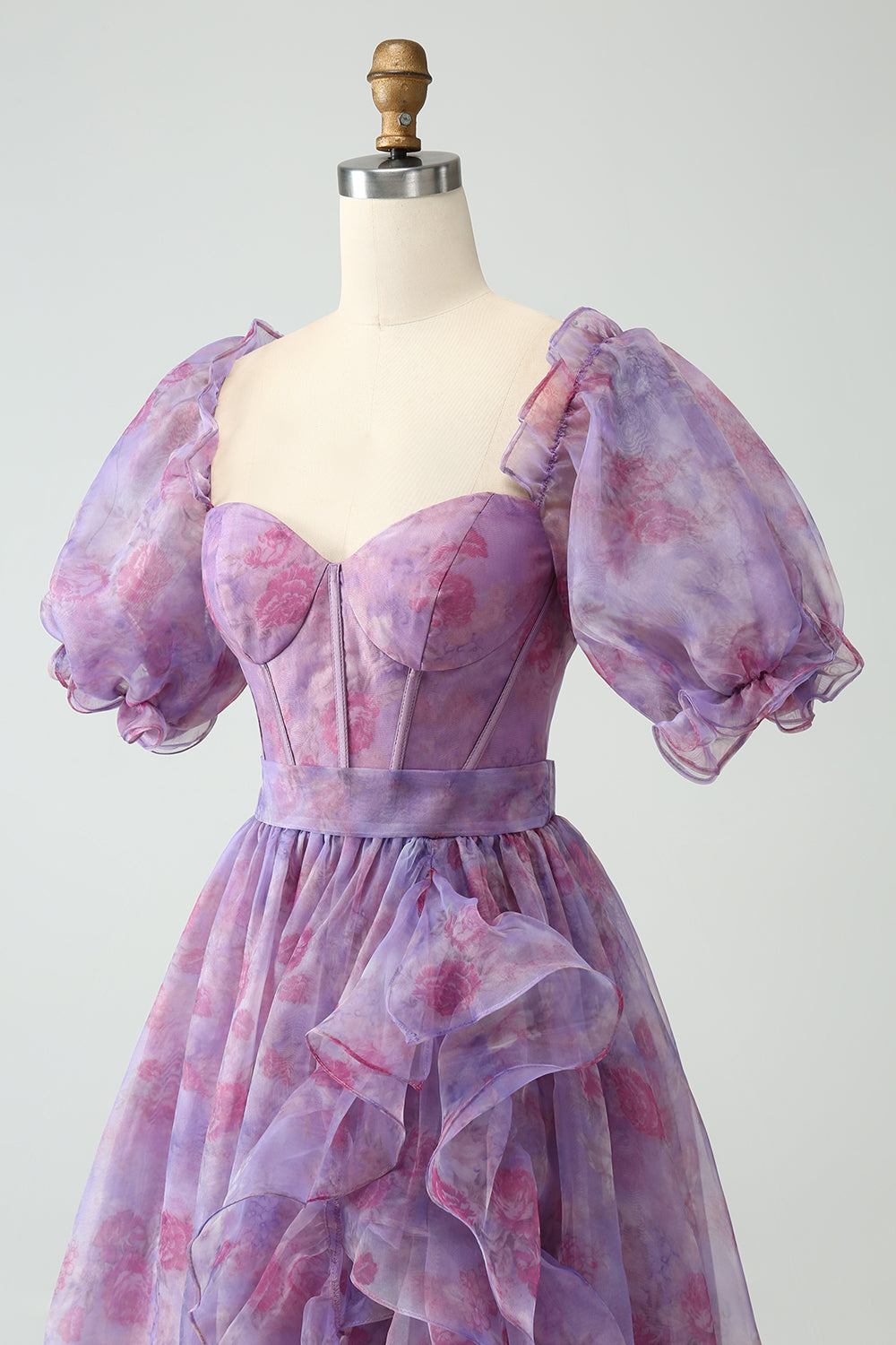 Vestido de fiesta con corsé de cuello cuadrado de una línea púrpura con abertura