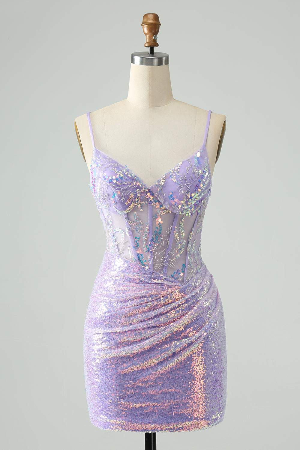 Vestido de cóctel corto con tirantes finos ajustados en azul claro con purpurina y lentejuelas